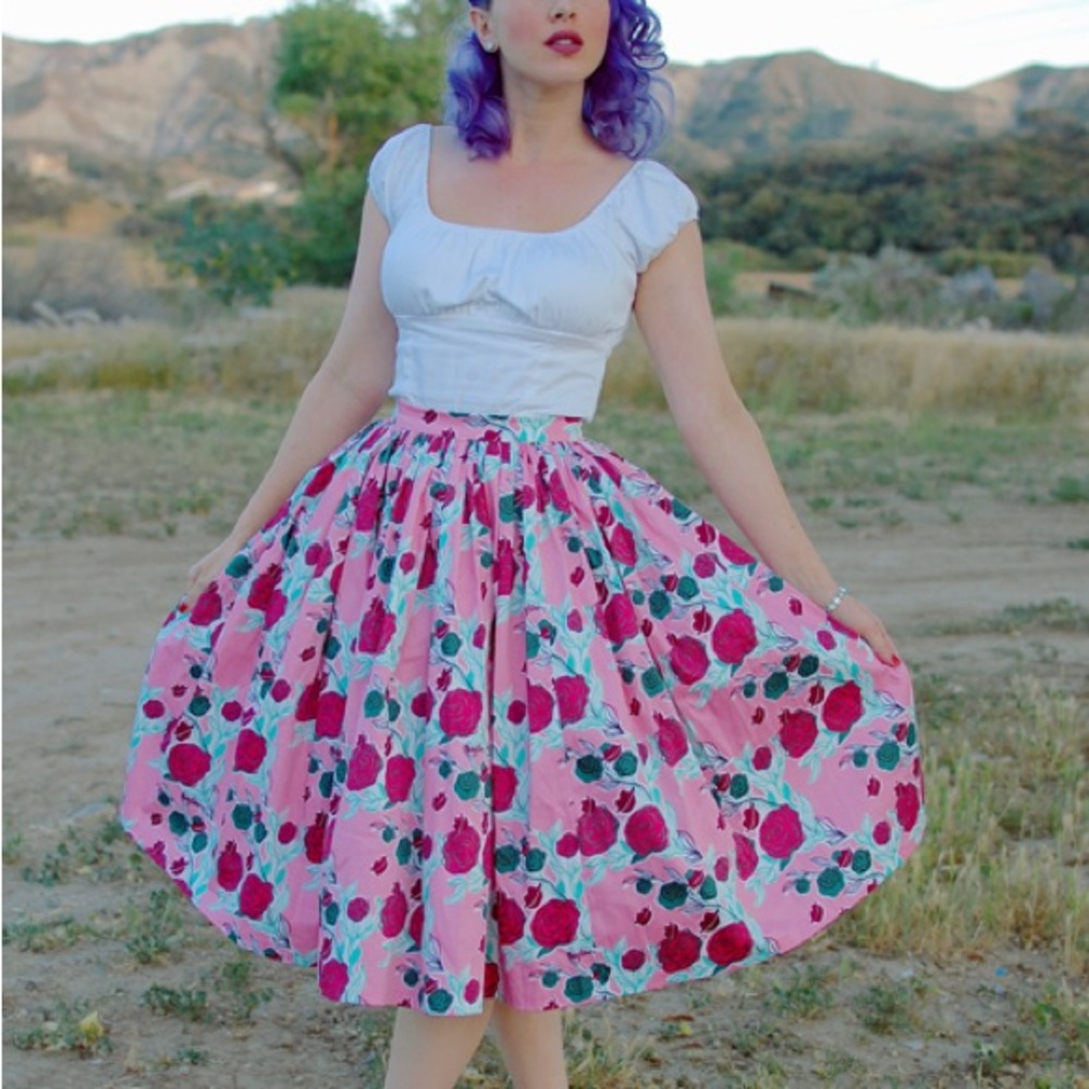 Pinup girl clothing pug mary Blair rose Pleated Midi Skirt